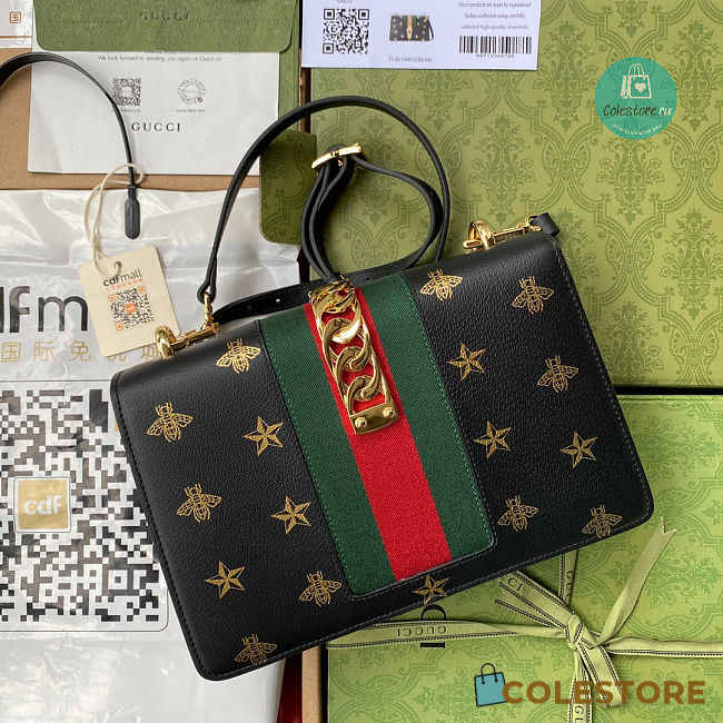 Gucci GG Sylvie Small Shoulder Bag Black 25.5x17x8cm - 1