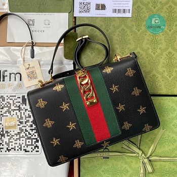 Gucci GG Sylvie Small Shoulder Bag Black 25.5x17x8cm