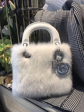 Medium Lady Dior Mink Fur Bags In White 24x20x11cm