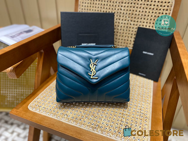 YSL Quilted Leather LouLou Bag In Petrol 23x17x9cm - 1
