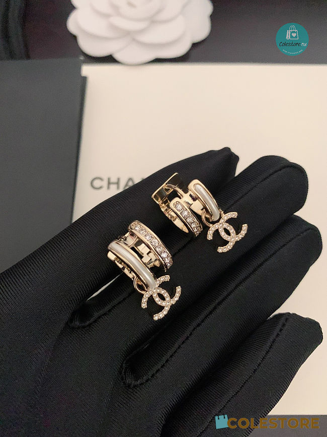 Chanel Hoop Crystal Drop CC Earring Gold  - 1