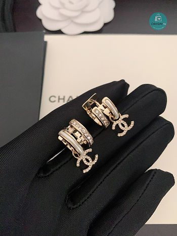 Chanel Hoop Crystal Drop CC Earring Gold 