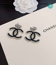 Chanel Hoop Crystal Drop Black CC  With Bow Earrings  - 2