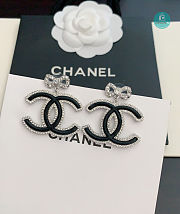 Chanel Hoop Crystal Drop Black CC  With Bow Earrings  - 3