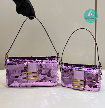Fendi Sequined Baguette Bag Medium Light Purple In Nylon 19x6x11 cm
