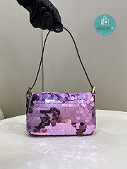 Fendi Sequined Baguette Bag Medium Light Purple In Nylon 19x6x11 cm - 2