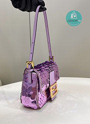 Fendi Sequined Baguette Bag Medium Light Purple In Nylon 19x6x11 cm - 3