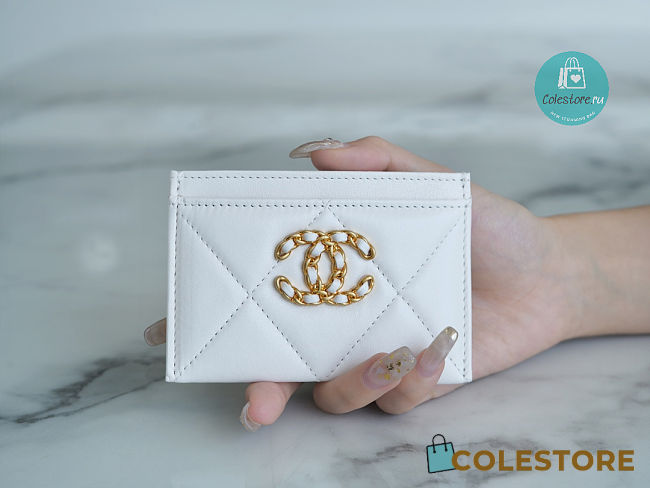 Colestore Chanel 19 Card Holder In White 7.5×11.2×0.5cm - 1