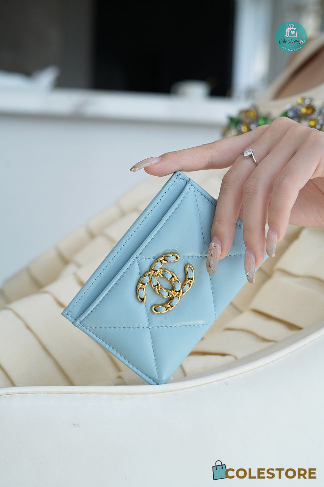 Chanel 19 Card Holder In Blue 7.5×11.2×0.5cm - 1