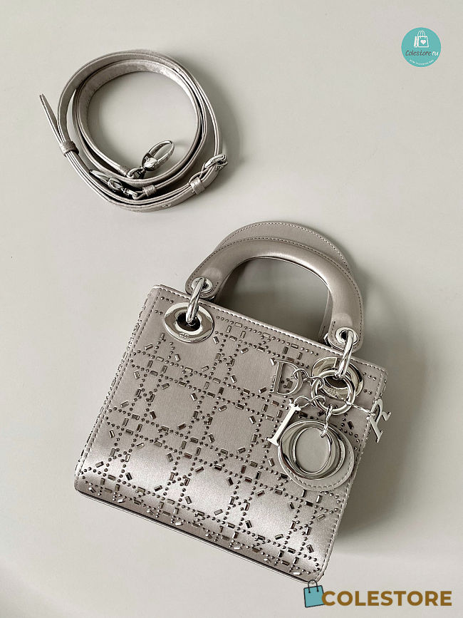 Lady Dior Bag Crystal Embellished Cannage In Grey 14x17x8 cm - 1
