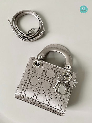 Lady Dior Bag Crystal Embellished Cannage In Grey 14x17x8 cm