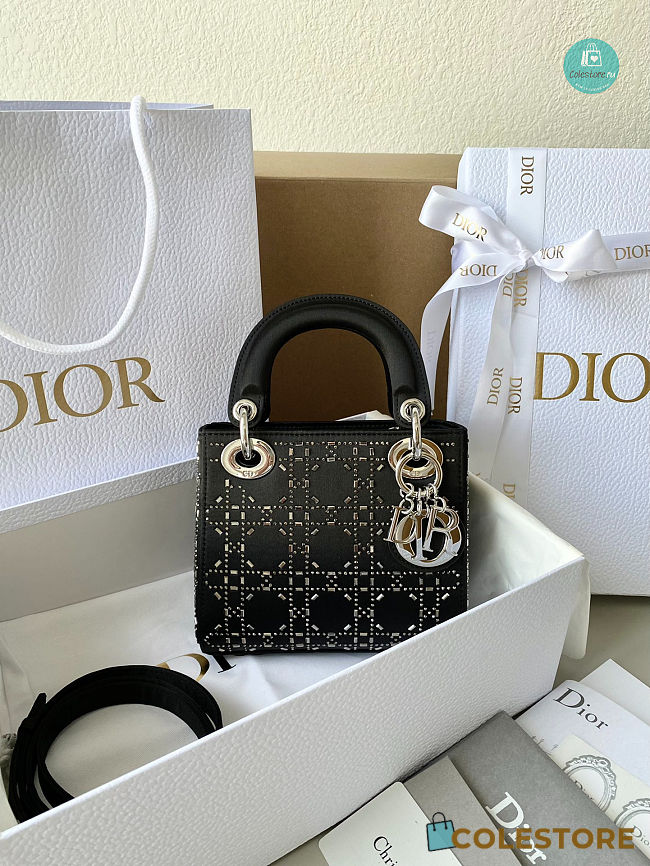 Lady Dior Bag Crystal Embellished Cannage In Black 14x17x8 cm - 1