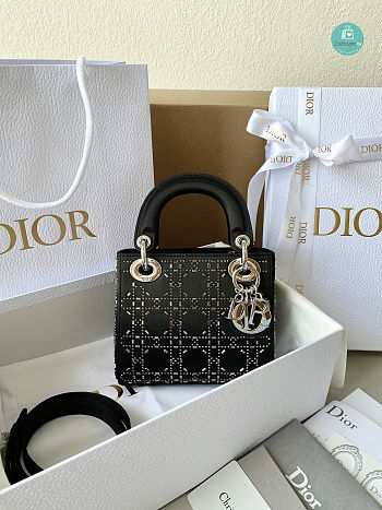 Lady Dior Bag Crystal Embellished Cannage In Black 14x17x8 cm