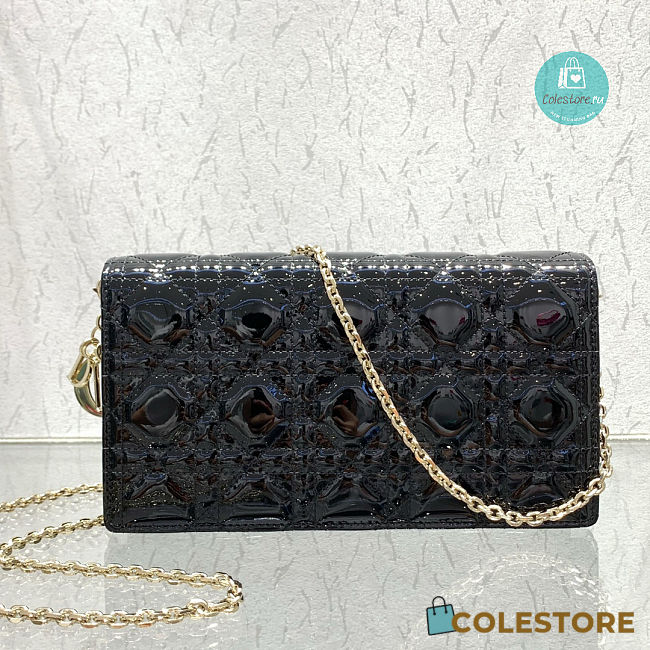 Lady Dior Cannage Patent Leather Chain Clutch Noir In Black 21.5×11.5×3cm - 1