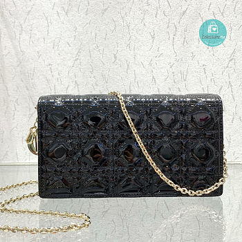 Lady Dior Cannage Patent Leather Chain Clutch Noir In Black 21.5×11.5×3cm