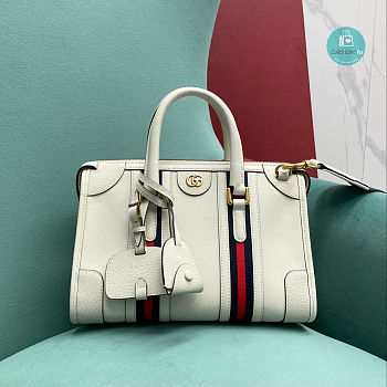 Gucci Medium Canvas Top Handle Bag In White 27x18x14 cm