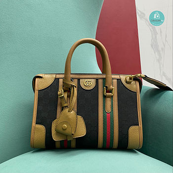 Gucci Medium Canvas Top Handle Bag In Black 27x18x14 cm
