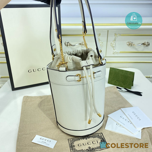 Gucci Horsebit 1955 Small Bucket Bag In White 14x19x14cm - 1