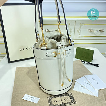 Gucci Horsebit 1955 Small Bucket Bag In White 14x19x14cm