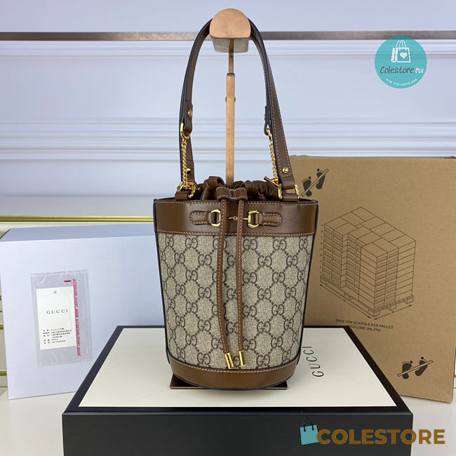 Gucci Horsebit 1955 Small Bucket Bag Canvas in Brown 14x19x14cm - 1