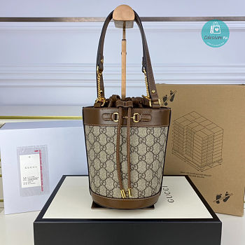 Gucci Horsebit 1955 Small Bucket Bag Canvas in Brown 14x19x14cm