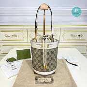 Gucci Horsebit 1955 Small Bucket Bag Canvas in White 14x19x14cm - 1