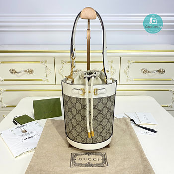 Gucci Horsebit 1955 Small Bucket Bag Canvas in White 14x19x14cm