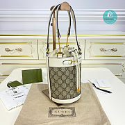 Gucci Horsebit 1955 Small Bucket Bag Canvas in White 14x19x14cm - 3