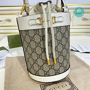 Gucci Horsebit 1955 Small Bucket Bag Canvas in White 14x19x14cm - 4