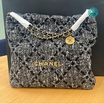 Chanel 22 Handbag Wool Tweed & Gold-Tone Metal Black & Ecru 39x42x8cm