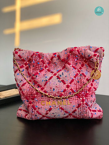 Chanel 22 Handbag Tweed & Gold-Tone Metal Pink 39x42x8cm