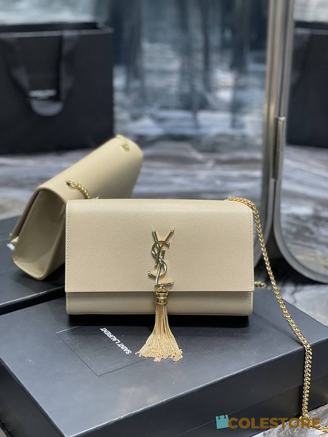 YSL Kate Bag With Leather Tassel In Beige Size 24cm - 1