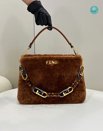 Fendi O'lock Zip Brown Sheepskin Bag 36x16x26cm