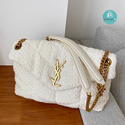 YSL Loulou Puffer Quilted Tweed Shoulder Bag In White 23×15.5×8.5cm - 1