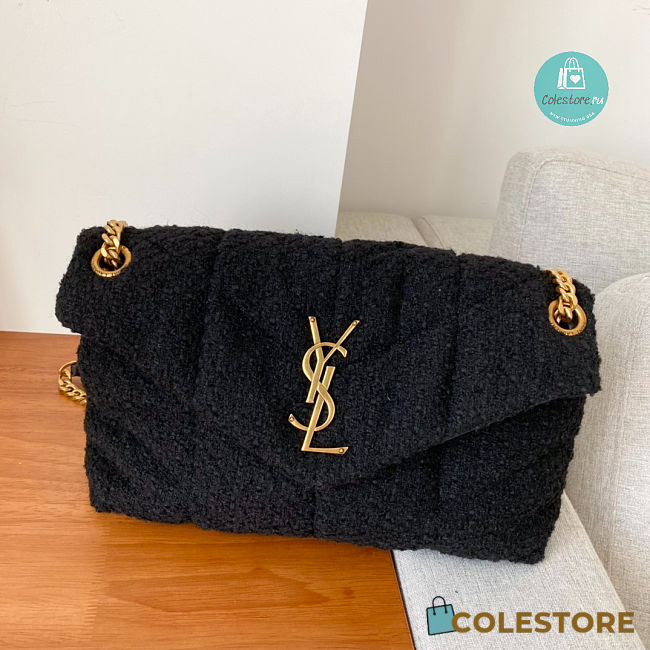 YSL Loulou Puffer Quilted Tweed Shoulder Bag In Black 23×15.5×8.5cm - 1