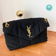 YSL Loulou Puffer Quilted Tweed Shoulder Bag In Black 23×15.5×8.5cm - 3