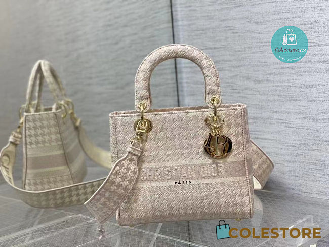 Medium Dior Lady D-lite Bag Rose Des Vents Houndstooth Embroidery 24x20x11 cm - 1