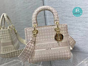 Medium Dior Lady D-lite Bag Rose Des Vents Houndstooth Embroidery 24x20x11 cm - 4