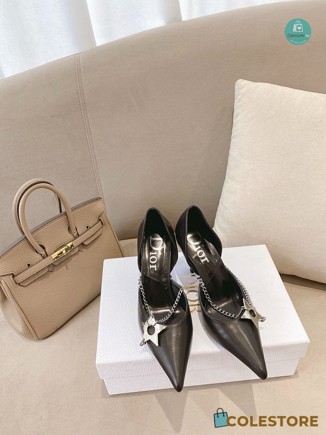 Dior Black Satin Star Slingback Heels 8.5cm - 1