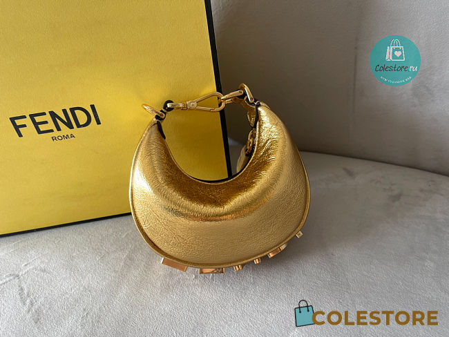 Fendi Fendigraphy Medium Gold Laminated Leather Bag 16.5x14x5cm - 1