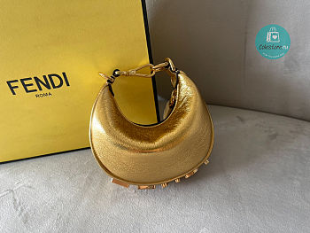 Fendi Fendigraphy Medium Gold Laminated Leather Bag 16.5x14x5cm