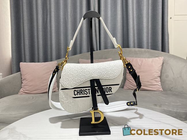 Dior Saddle Bag White Oblique Perforated Calfskin  25.5 x 20 x 6.5cm - 1