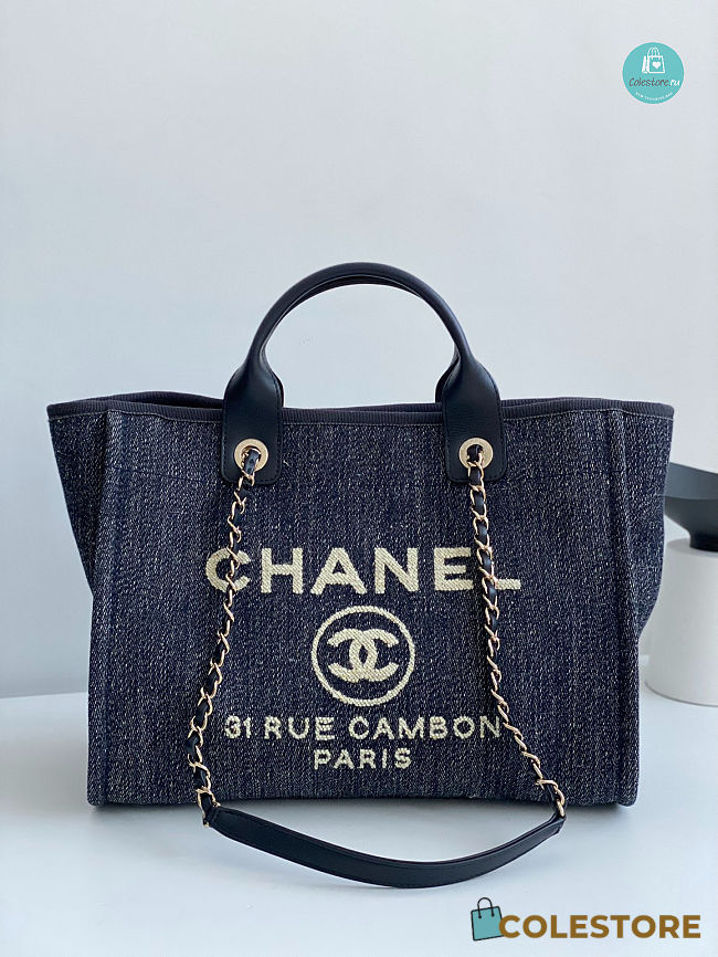 Chanel Deauville Shopping Bag In Dark Blue 40x34x26cm - 1