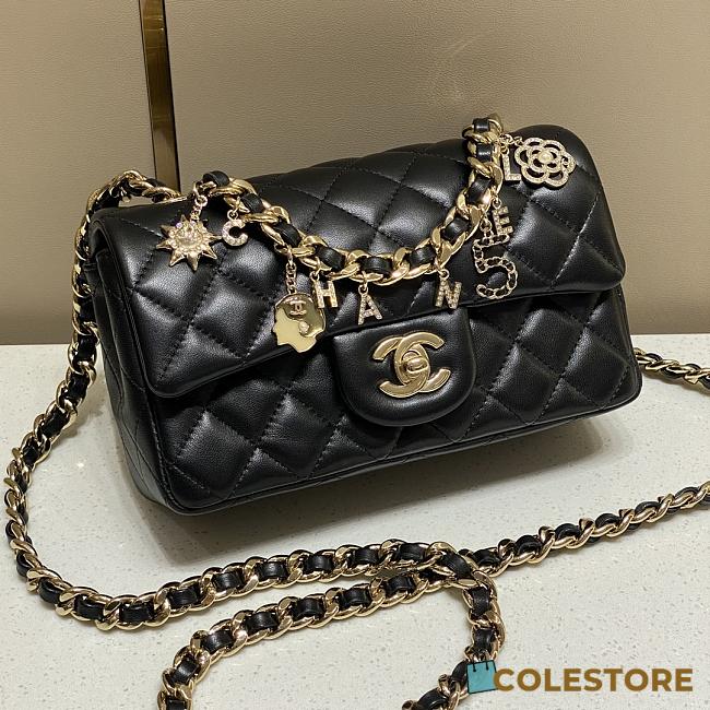 Chanel 21 Limited Badges Flap Bag Lambskin In Black 12x20x6cm - 1
