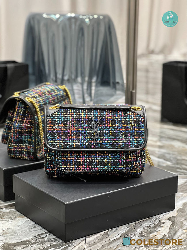 YSL Niki Mini Handbag Tweed With Leather 22×16.5×12cm - 1