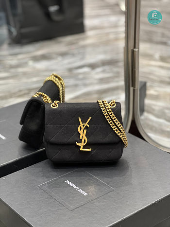 YSL Jamie Mini Quilted Wool Crossbody Bag In Black 16×13×5cm