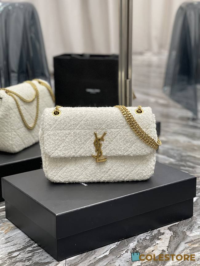 YSL Jamie Medium Patchwork Boucle Tweed Shoulder Bag White 24×15.5×6.5cm - 1
