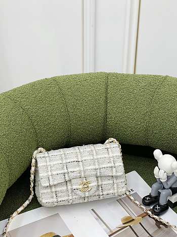 Chanel White Tweed Quilted Medium Flap Bag 25cm