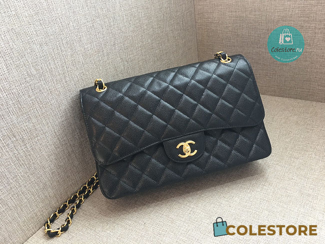 Chanel Classic Flap Bag Golden Chain In Black Size 30cm - 1