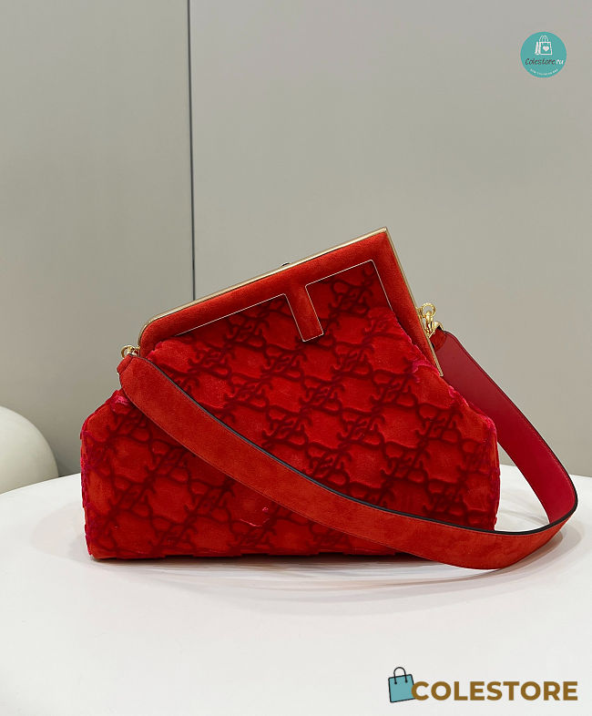 Fendi First Medium Red Suede bag In Red 32.5x15x23.5cm - 1